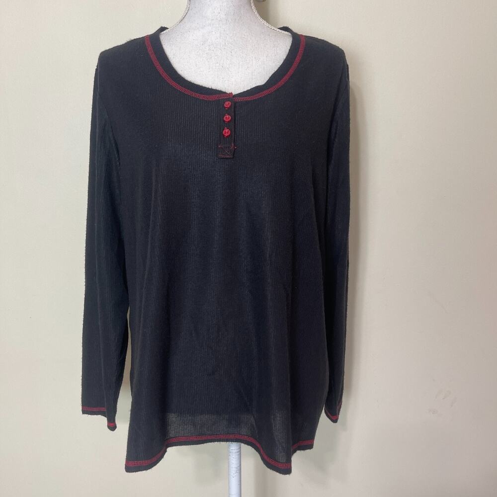 Sonoma Sleepwear Women's Long Sleeve with Placket Waffle Knit Top Black Size XXL